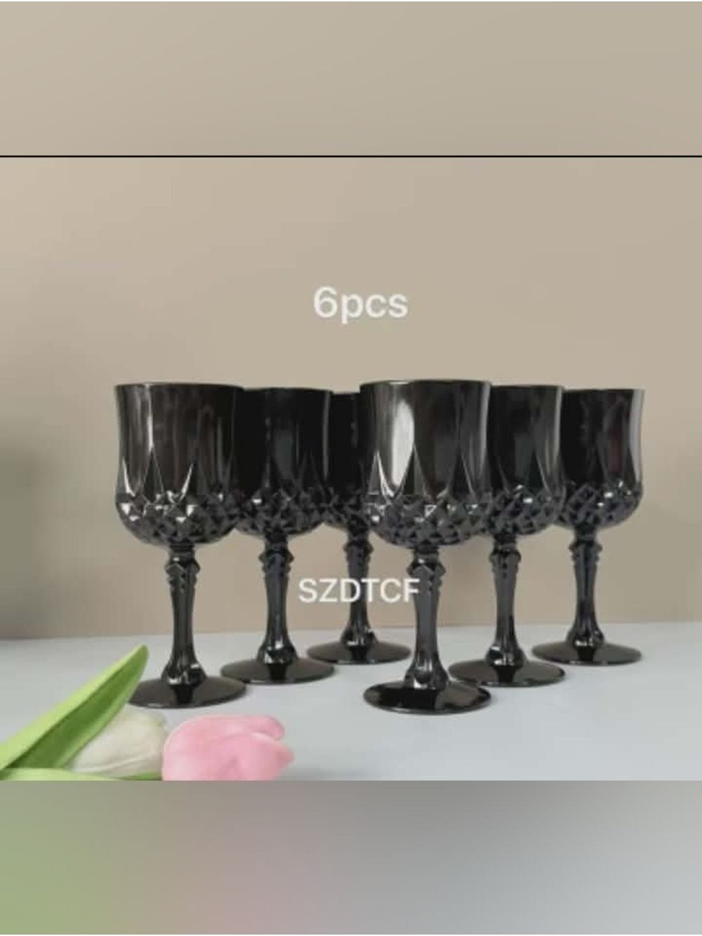 Unlisted Black Diamond-Cut Goblet Wine Glasses - Set of 6